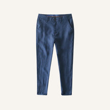 St. Martin Co Slate Blue Linen Chino Trousers — front view