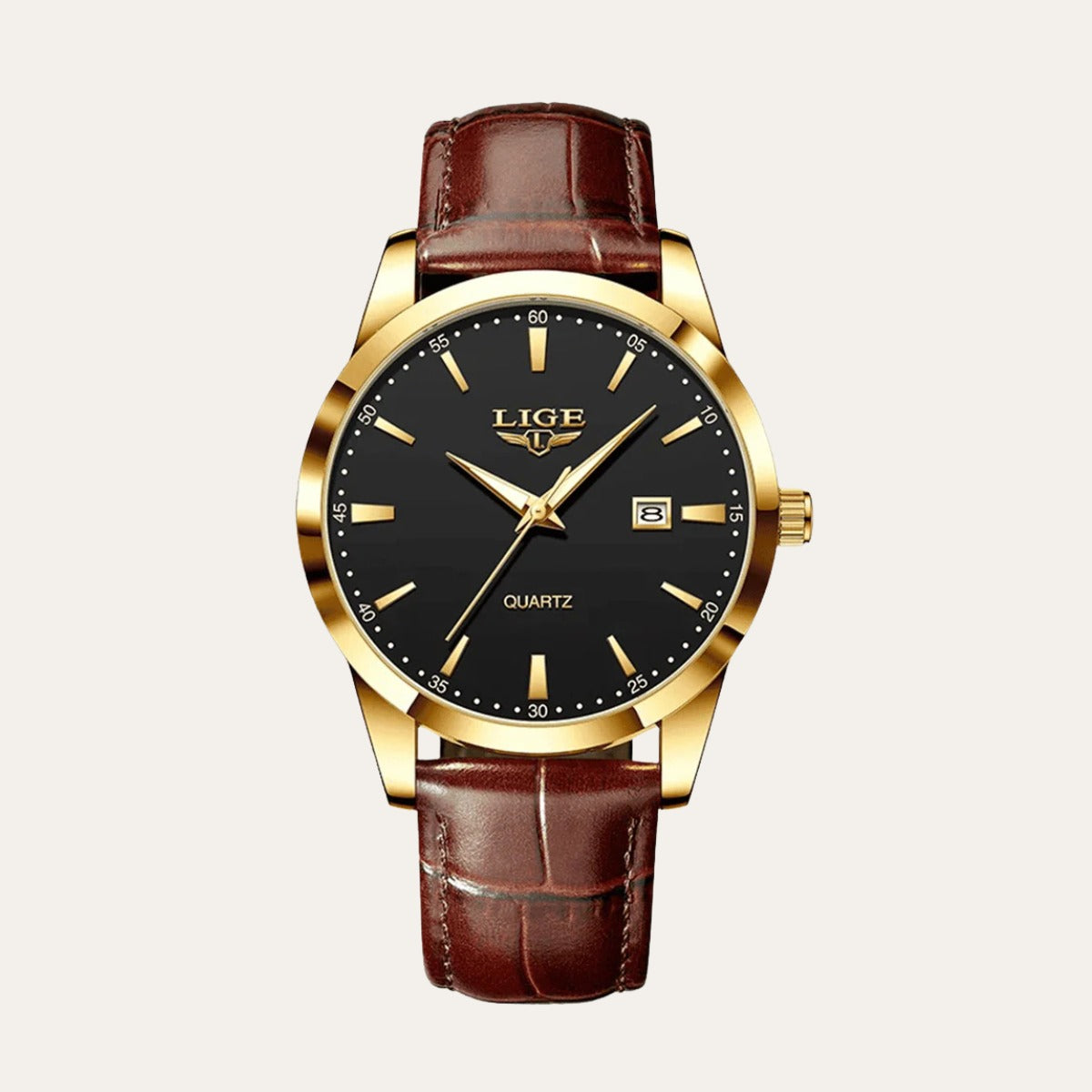 St. Martin Co White Dial Quartz Watch Brown Leather Strap — detail view