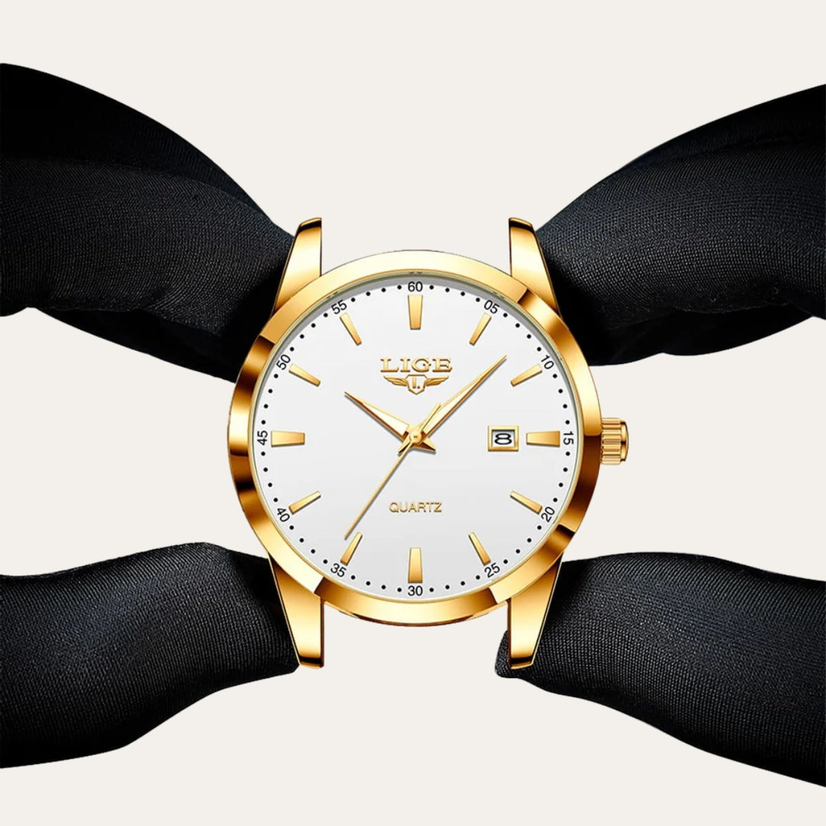 St. Martin Co White Dial Quartz Watch Brown Leather Strap — detail view