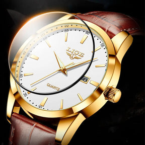 St. Martin Co White Dial Quartz Watch Brown Leather Strap — lifestyle view