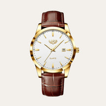 St. Martin Co White Dial Quartz Watch Brown Leather Strap — detail view