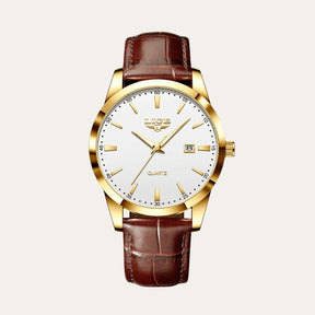 St. Martin Co White Dial Quartz Watch Brown Leather Strap — detail view