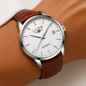 St. Martin Co White Dial Quartz Watch Brown Leather Strap — back view