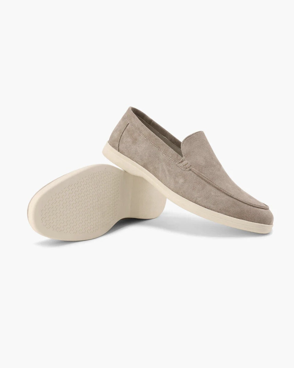 St. Martin Co Suede Slip-On Loafer Cream Rubber Sole — front view