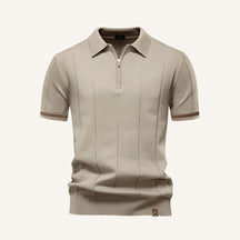 St. Martin Co Camel Zip-Neck Ribbed Knit Polo — detail view