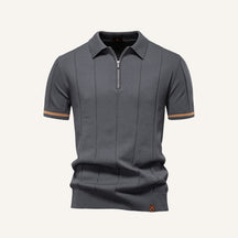 St. Martin Co Camel Zip-Neck Ribbed Knit Polo — detail view