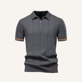 St. Martin Co Camel Zip-Neck Ribbed Knit Polo — detail view