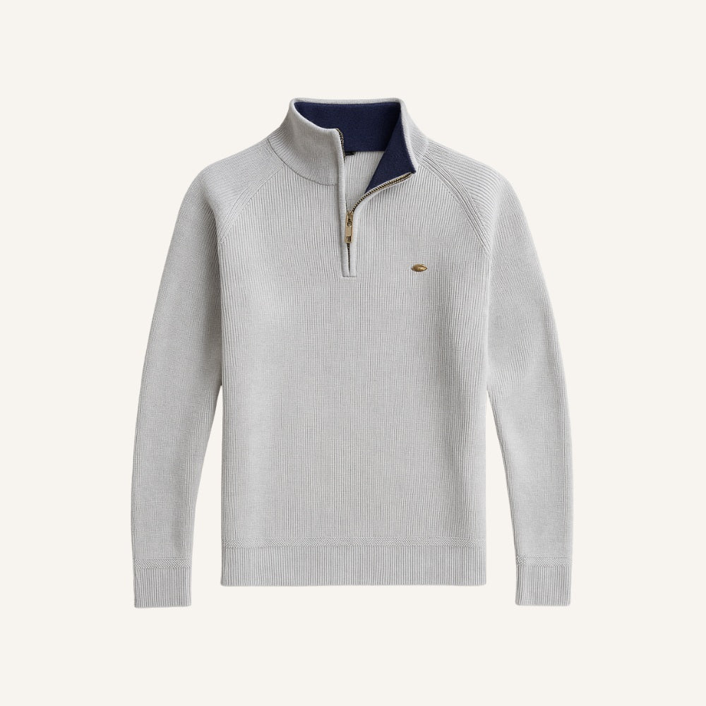 St. Martin Co Grey Ribbed Quarter-Zip Contrast Collar — front view