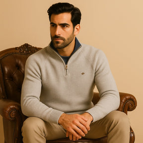 St. Martin Co Grey Ribbed Quarter-Zip Contrast Collar — back view