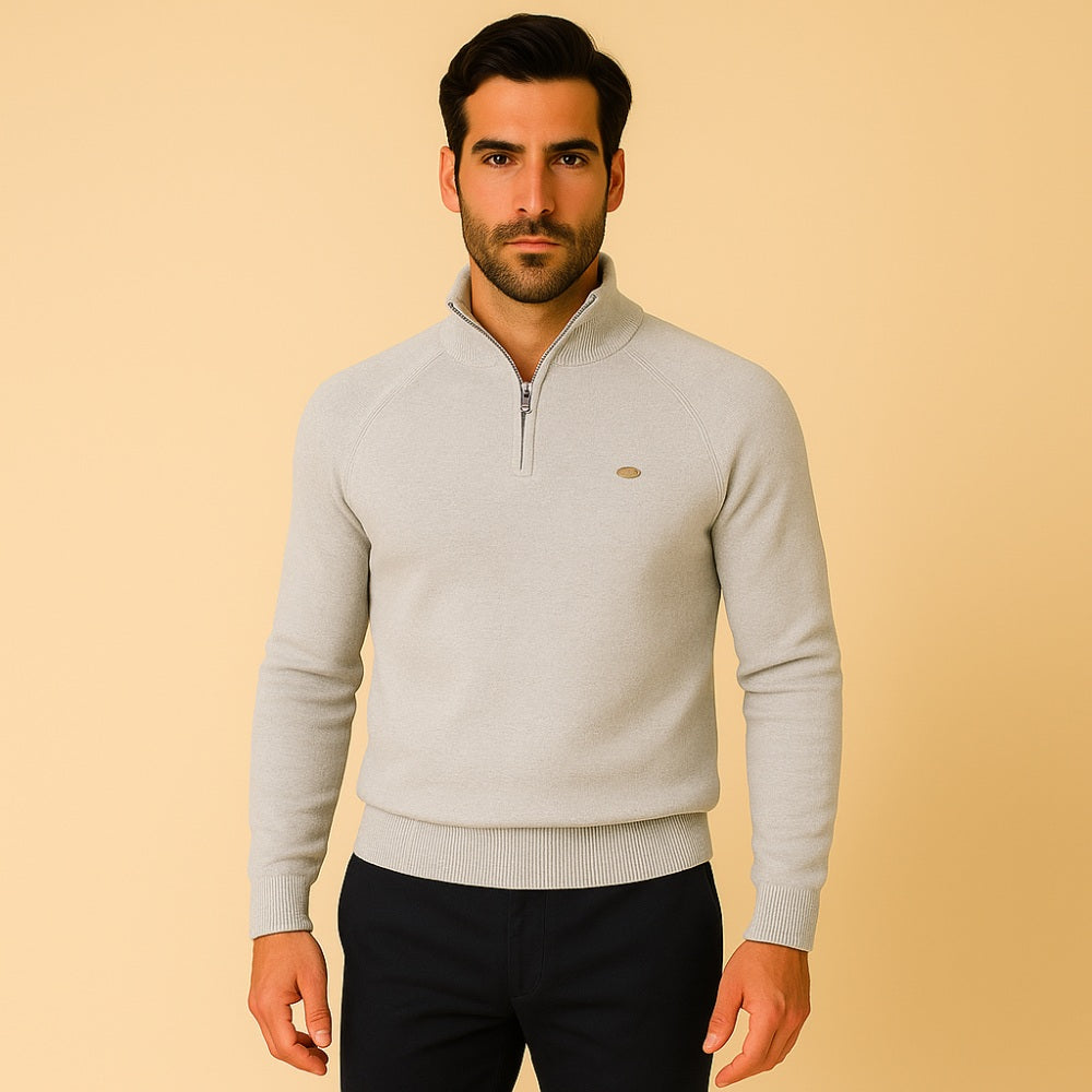 St. Martin Co Grey Ribbed Quarter-Zip Contrast Collar — side view
