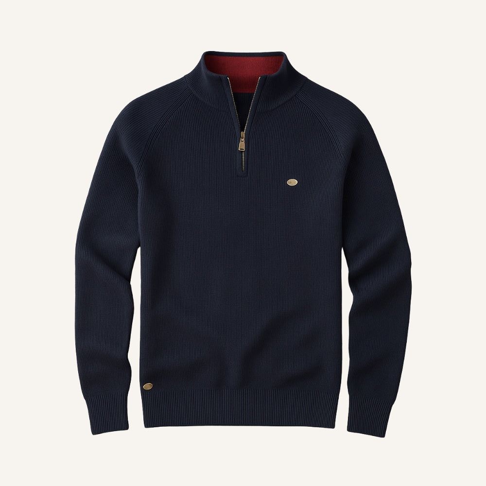 St. Martin Co Grey Ribbed Quarter-Zip Contrast Collar — detail view