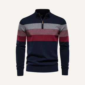 St. Martin Co Broad-Stripe Quarter-Zip Knit in Navy — front view