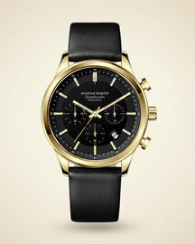 St. Martin Co All-Black Chronograph with Leather Strap — detail view