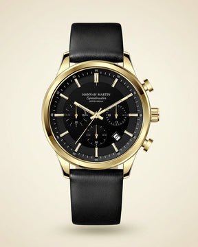 St. Martin Co All-Black Chronograph with Leather Strap — detail view