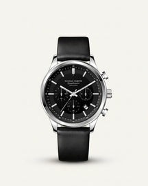 St. Martin Co All-Black Chronograph with Leather Strap — lifestyle view