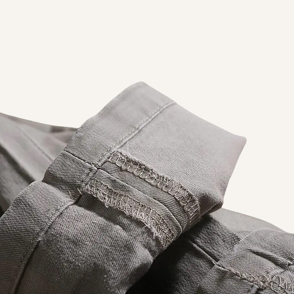 St. Martin Co Tapered Greige Cotton Chino Trousers — detail view