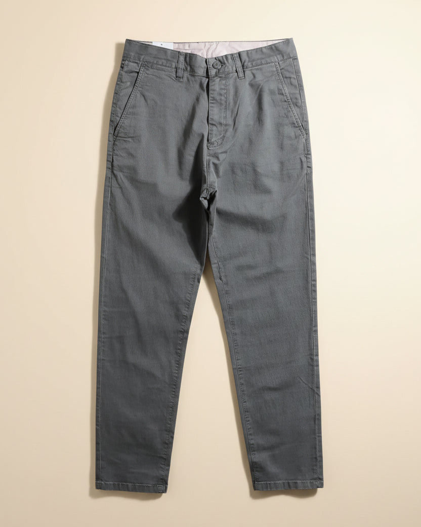 St. Martin Co Tapered Greige Cotton Chino Trousers — detail view