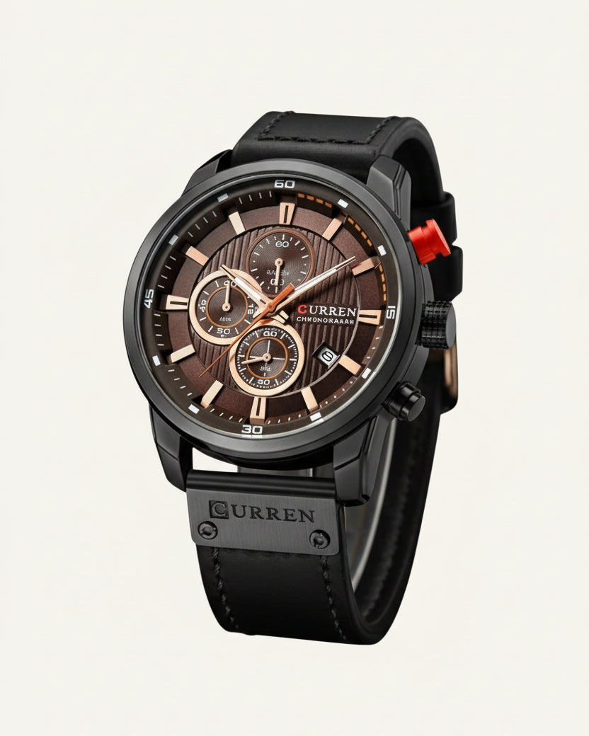 St. Martin Co Brown Dial Rose Gold Chronograph Watch — detail view