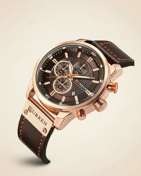 St. Martin Co Brown Dial Rose Gold Chronograph Watch — side view