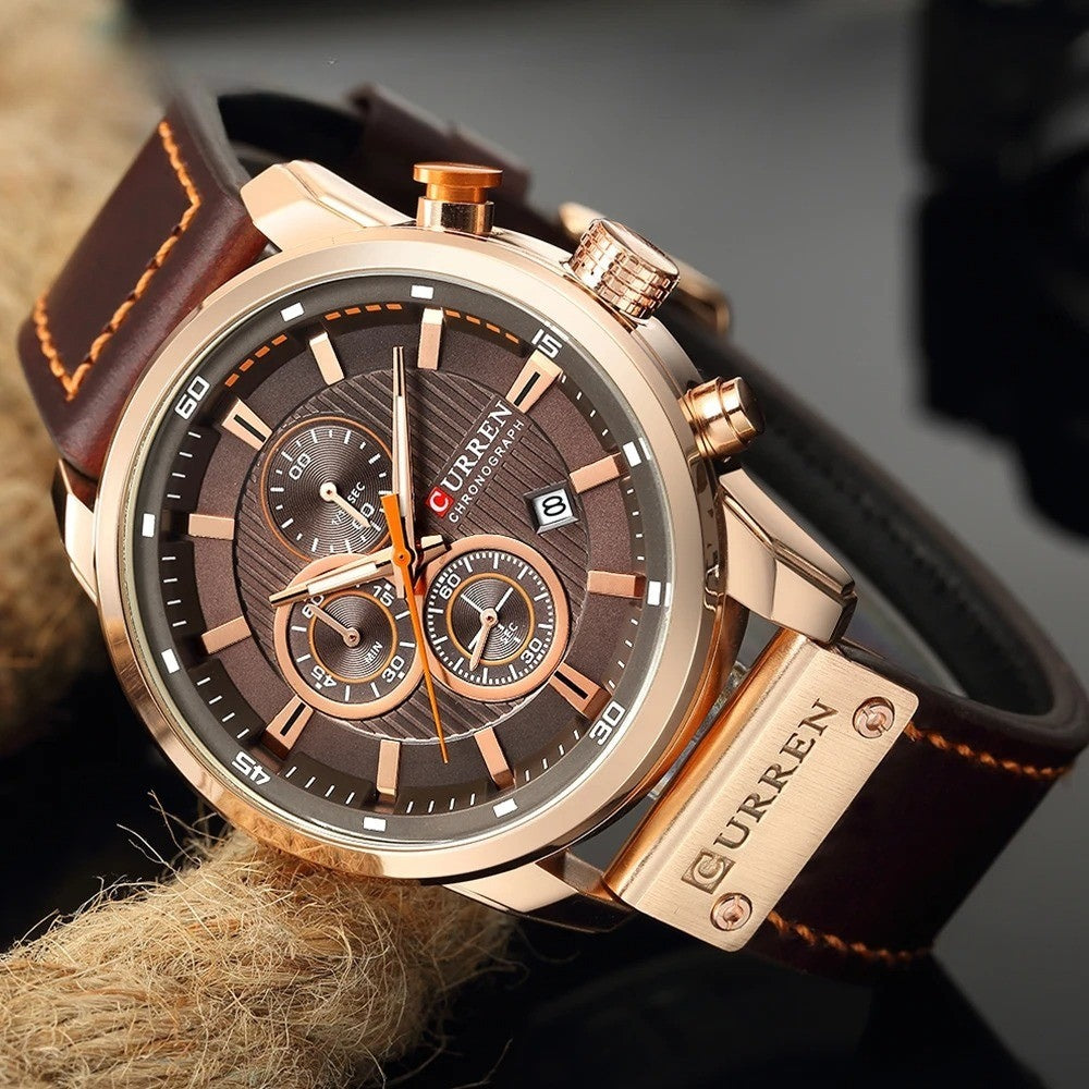 St. Martin Co Brown Dial Rose Gold Chronograph Watch — lifestyle view