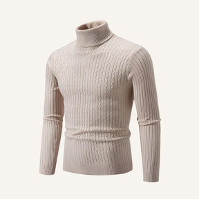 St. Martin Co Cable-Knit Turtleneck in Warm Ecru — front view