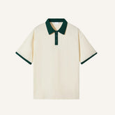 St. Martin Co Cream Contrast-Tipped Short Sleeve Polo — front view