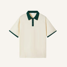 St. Martin Co Cream Contrast-Tipped Short Sleeve Polo — front view