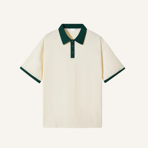 St. Martin Co Cream Contrast-Tipped Short Sleeve Polo — front view