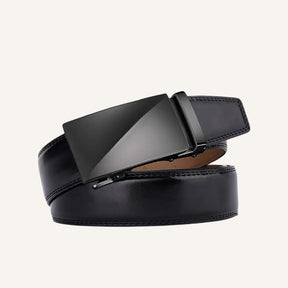 St. Martin Co Tan Leather Ratchet Belt Brushed Buckle — detail view