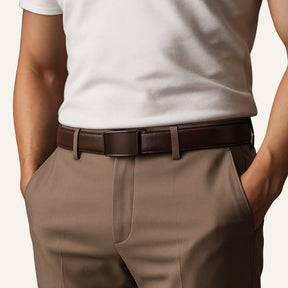 St. Martin Co Saffiano Ratchet Belt Gunmetal Square Buckle — detail view