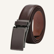 St. Martin Co Saffiano Ratchet Belt Gunmetal Square Buckle — side view