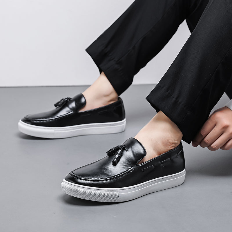 St. Martin Co Black Tassel Loafer on Flatform Sole — back view
