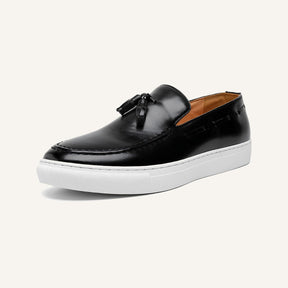 St. Martin Co Black Tassel Loafer on Flatform Sole — front view