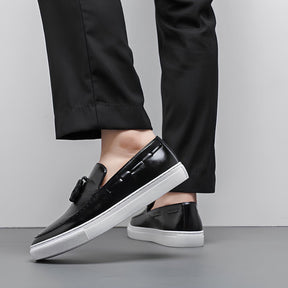 St. Martin Co Black Tassel Loafer on Flatform Sole — side view