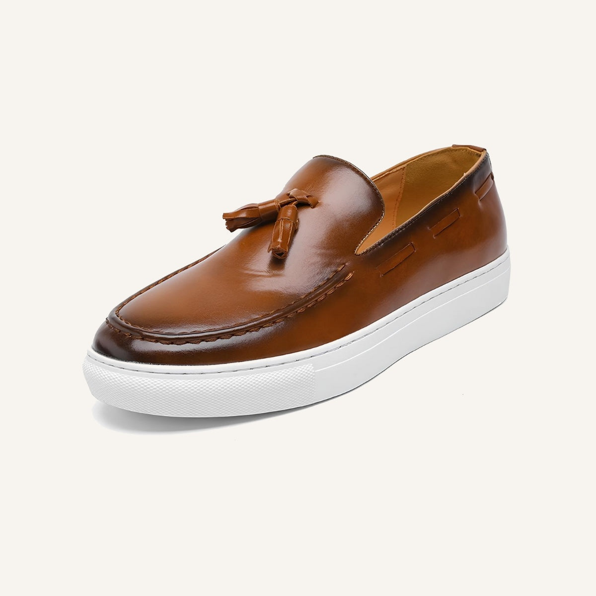 St. Martin Co Black Tassel Loafer on Flatform Sole — detail view