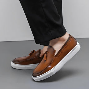 St. Martin Co Black Tassel Loafer on Flatform Sole — detail view
