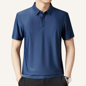 St. Martin Co Slate Grid Jacquard Short-Sleeve Polo — detail view