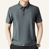 St. Martin Co Slate Grid Jacquard Short-Sleeve Polo — front view