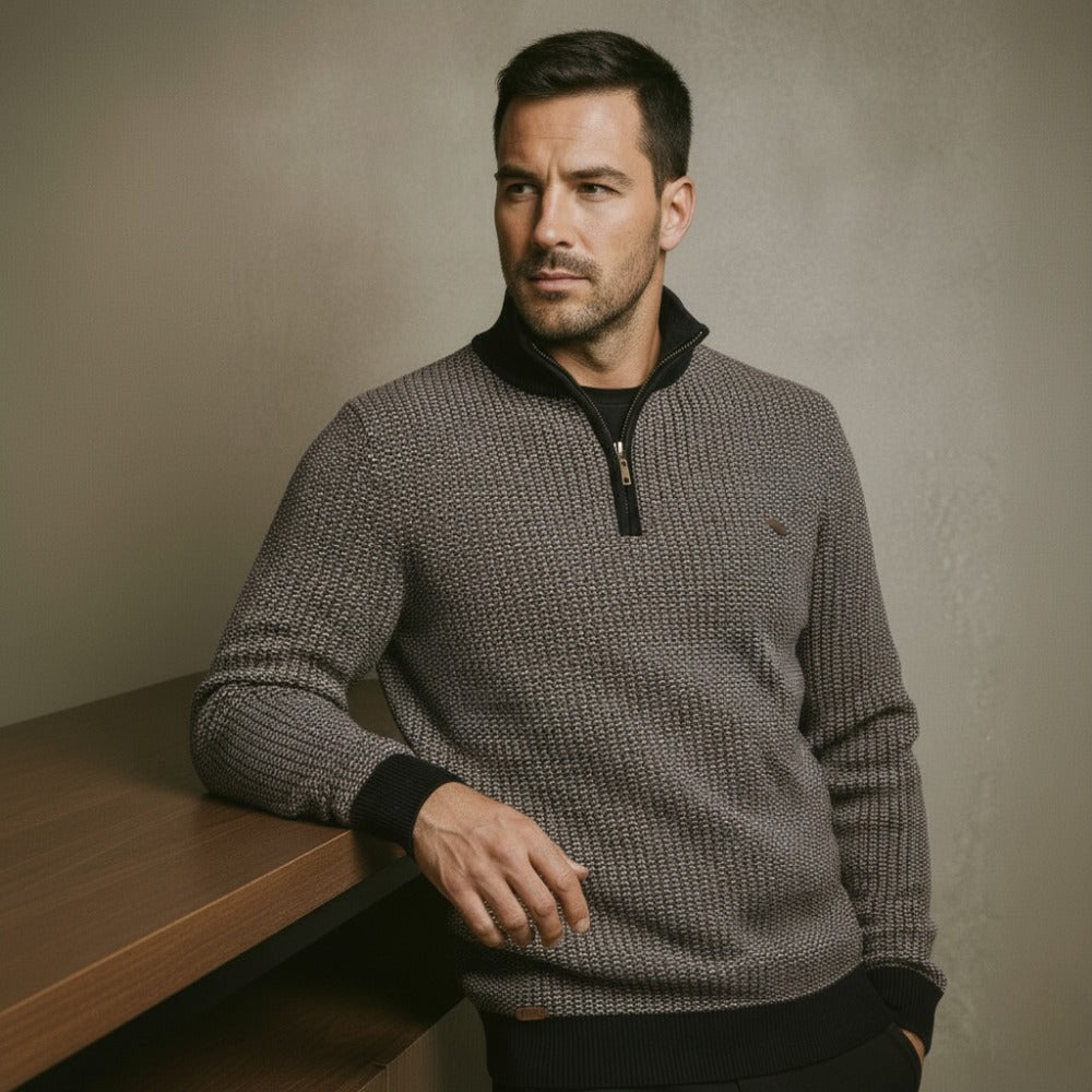 St. Martin Co Flecked Quarter-Zip with Contrast Trim — back view