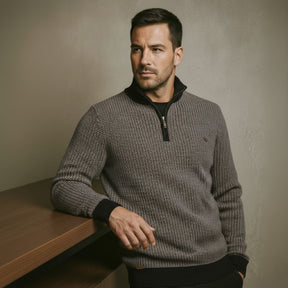 St. Martin Co Flecked Quarter-Zip with Contrast Trim — back view