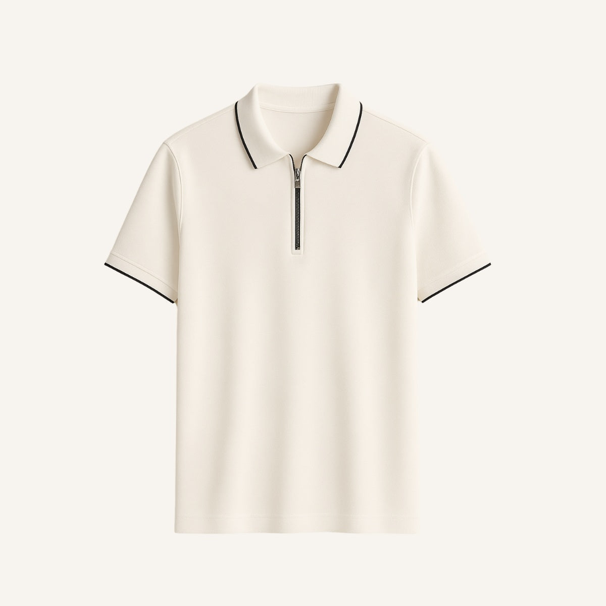 St. Martin Co Cream Quarter-Zip Tipped Collar Polo — front view