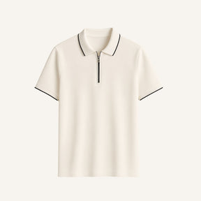 St. Martin Co Cream Quarter-Zip Tipped Collar Polo — front view