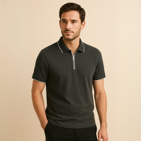 St. Martin Co Cream Quarter-Zip Tipped Collar Polo — detail view