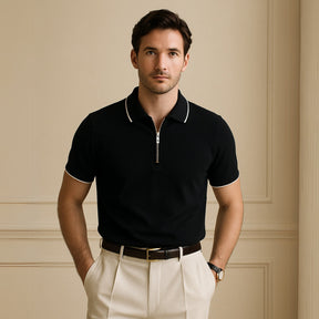 St. Martin Co Cream Quarter-Zip Tipped Collar Polo — detail view