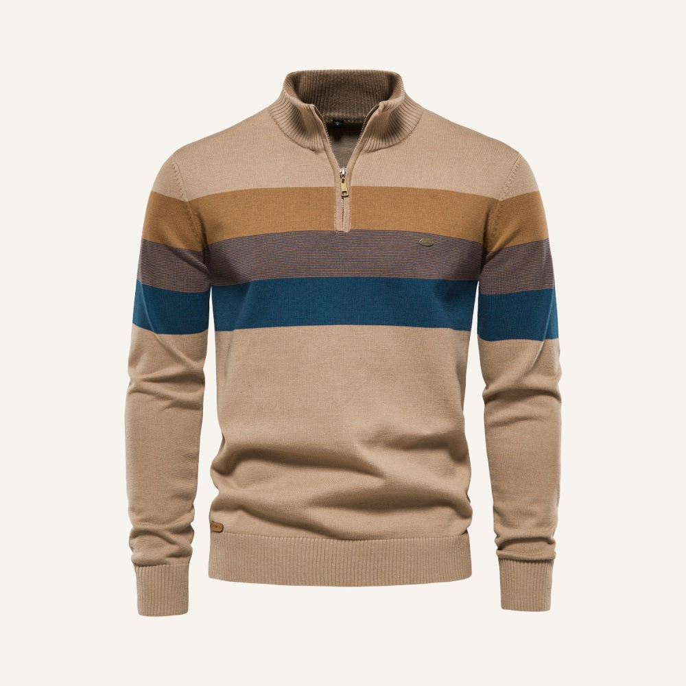 St. Martin Co Broad-Stripe Quarter-Zip Knit in Navy — detail view