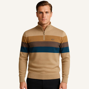 St. Martin Co Broad-Stripe Quarter-Zip Knit in Navy — detail view