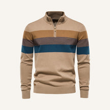St. Martin Co Broad-Stripe Quarter-Zip Knit in Navy — detail view