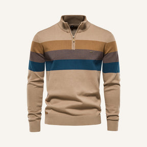 St. Martin Co Broad-Stripe Quarter-Zip Knit in Navy — detail view