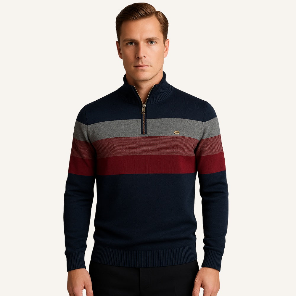 St. Martin Co Broad-Stripe Quarter-Zip Knit in Navy — side view