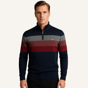 St. Martin Co Broad-Stripe Quarter-Zip Knit in Navy — side view